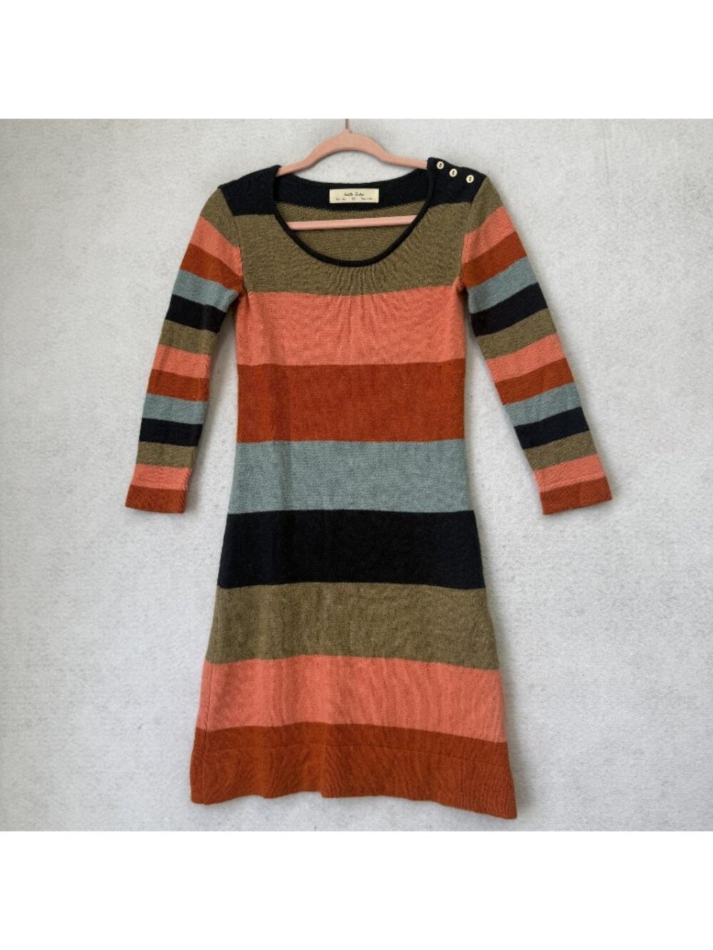 Isabella Sinclair Sweater Dress Womens XS Multicolor Striped Scoop 3/4 Sleeve